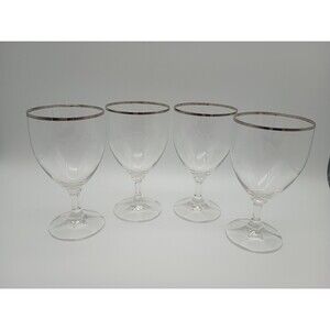 Set of 4 Schott Zwiesel NECKAR Platinum Trim Crystal Water Goblets  Germany
